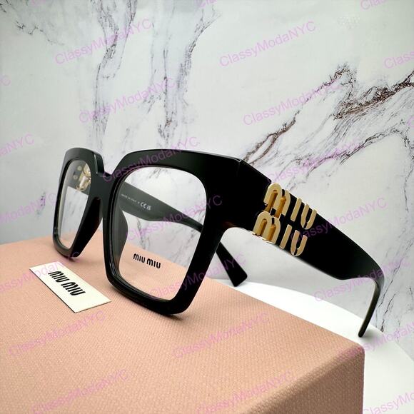 MIU MIU Womens Eyeglasses Black Square Full Rim frames 52-19mm Rx-able Womens